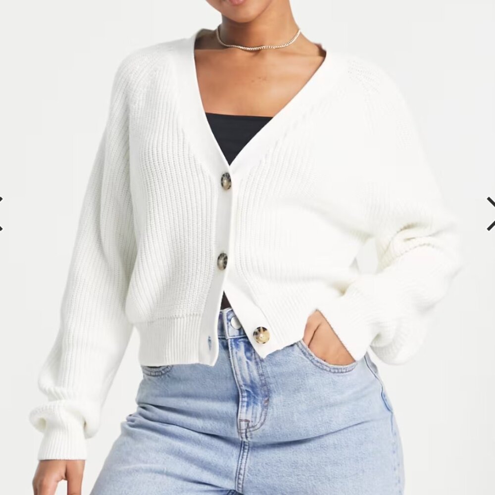MONKI Women's Knit Button Front Cardigan Size S in White Light